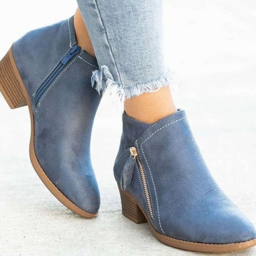 Sophia | Women's Suede Side-Zip Block-Heel Ankle Boots