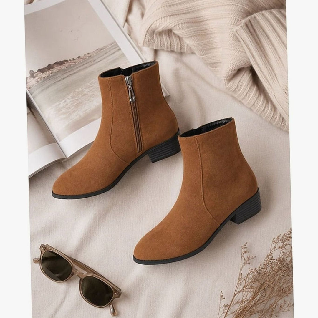 Eleanor | Women's Suede Side-Zip Block Heel Ankle Boots