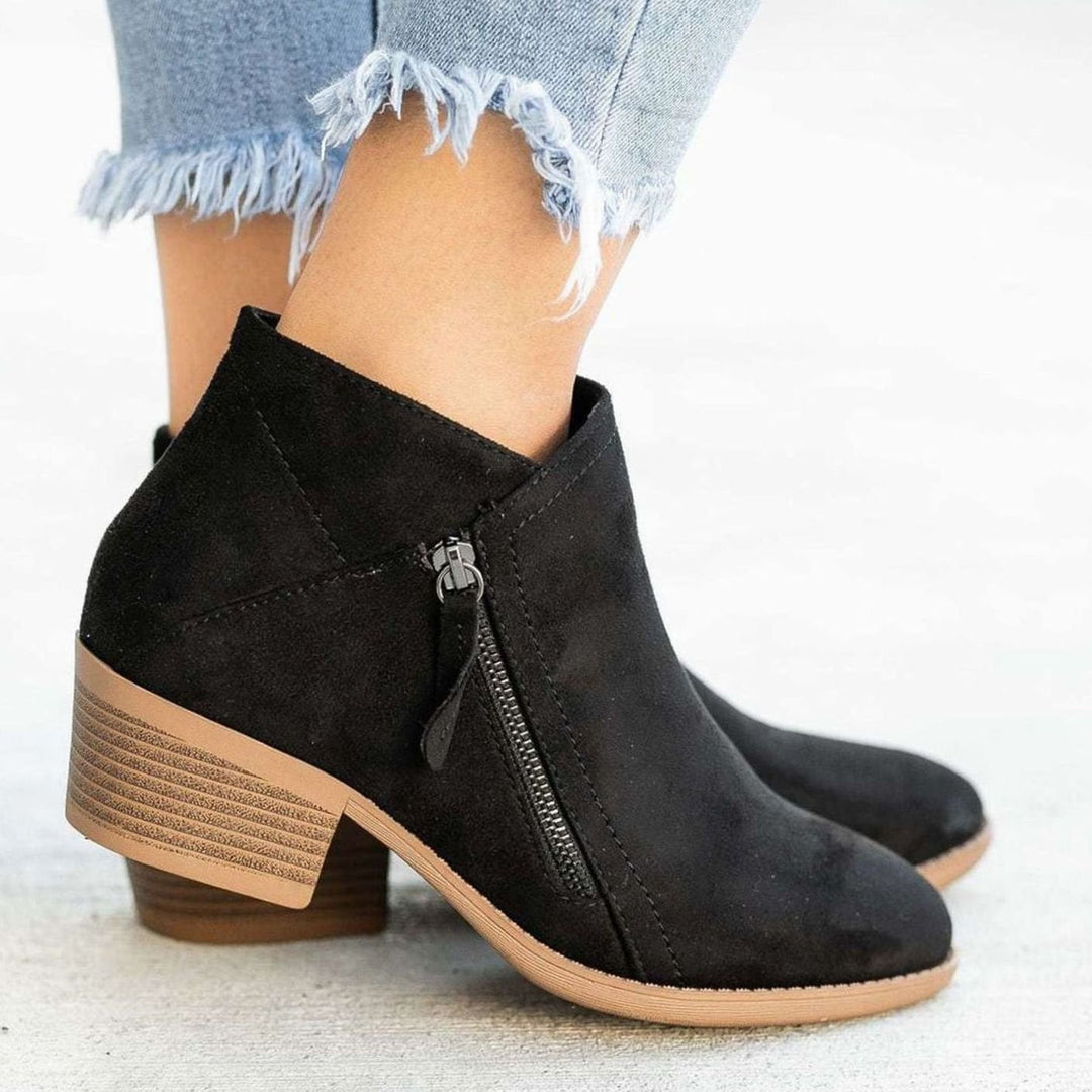 Sophia | Women's Suede Side-Zip Block-Heel Ankle Boots