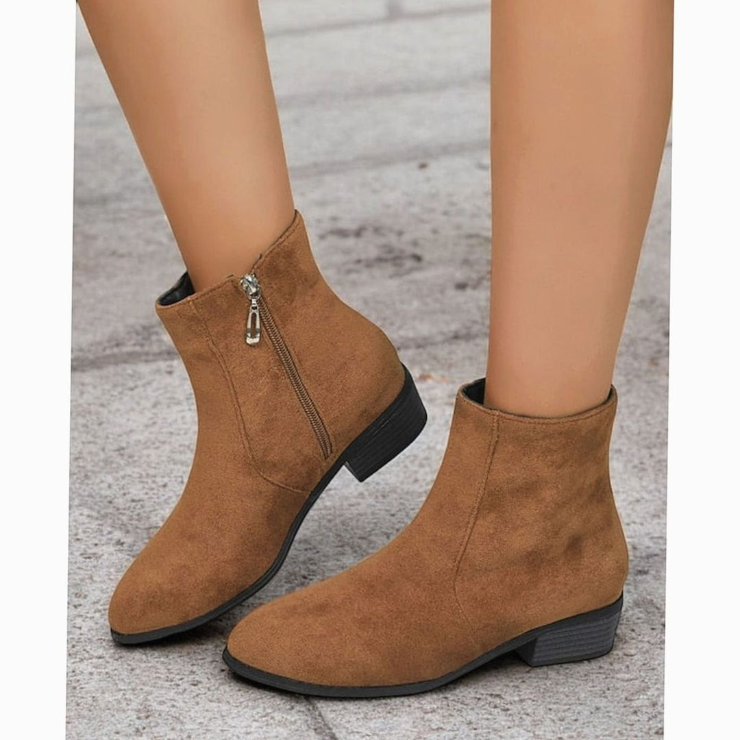 Eleanor | Women's Suede Side-Zip Block Heel Ankle Boots