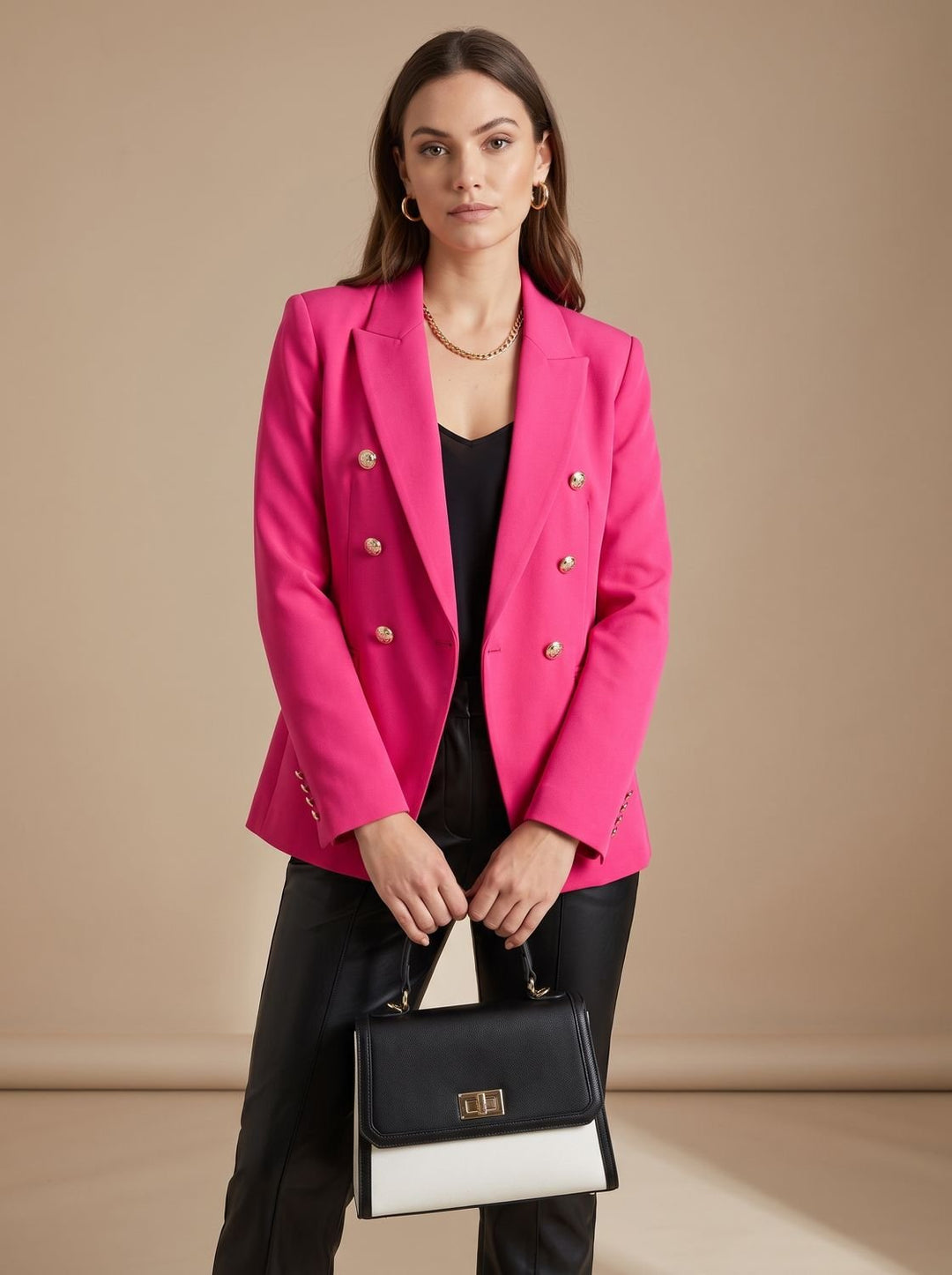 Layla | Women's Tailored Double-Breasted Gold-Button Blazer, Navy Blue