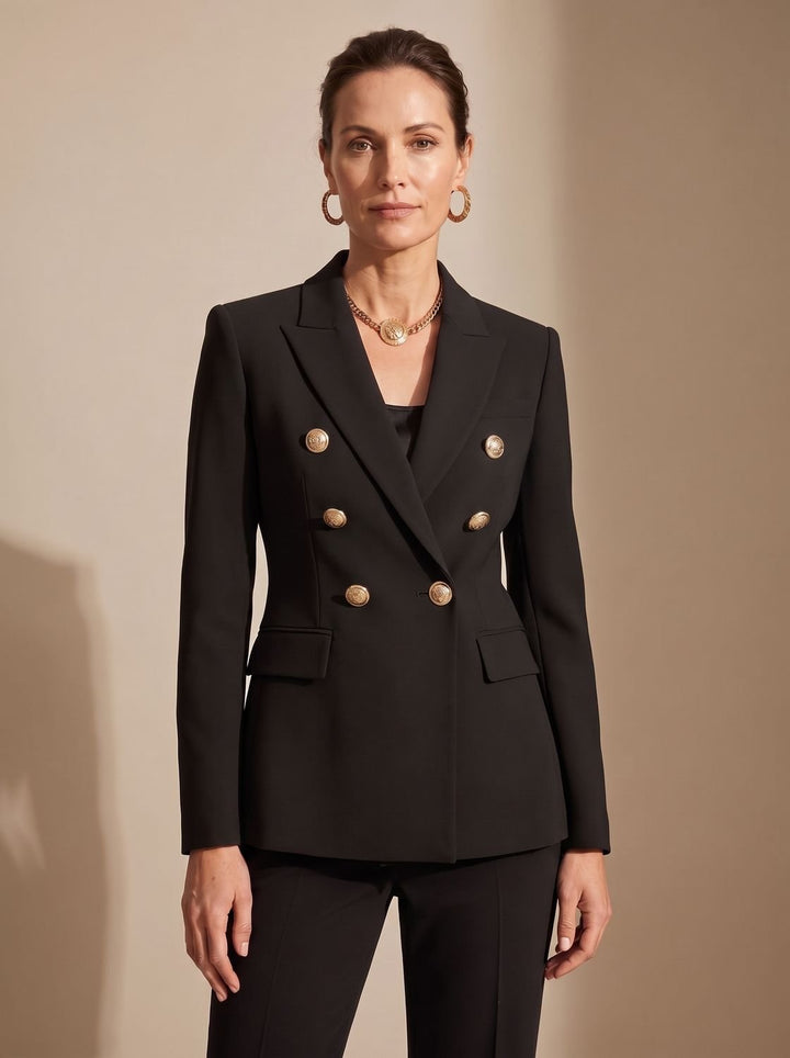 Layla | Women's Tailored Double-Breasted Gold-Button Blazer, Navy Blue
