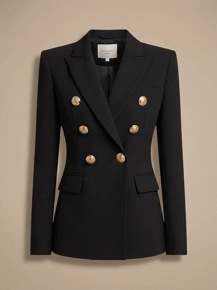 Layla | Women's Tailored Double-Breasted Gold-Button Blazer, Navy Blue