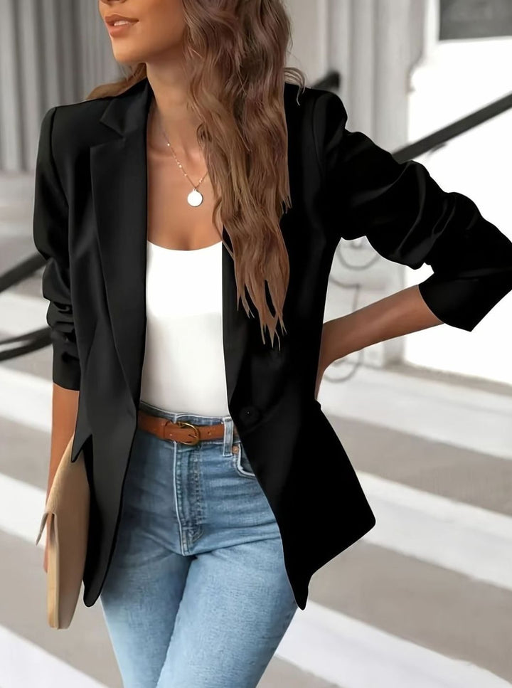 Luna | Women's Tailored Single-Button Casual Blazer Ruched Sleeves