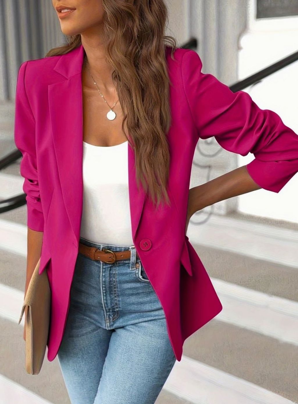 Luna | Women's Tailored Single-Button Casual Blazer Ruched Sleeves