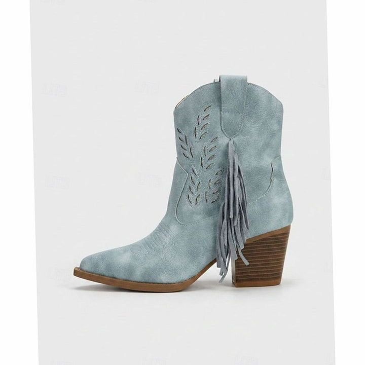 Camila | Women's Tasseled Western Ankle Boots Pointed-Toe Block Heel