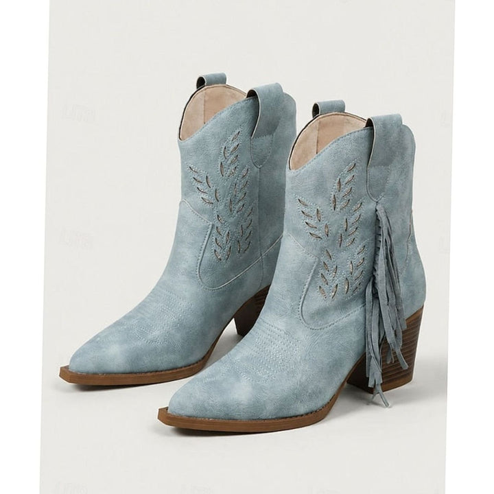 Camila | Women's Tasseled Western Ankle Boots Pointed-Toe Block Heel