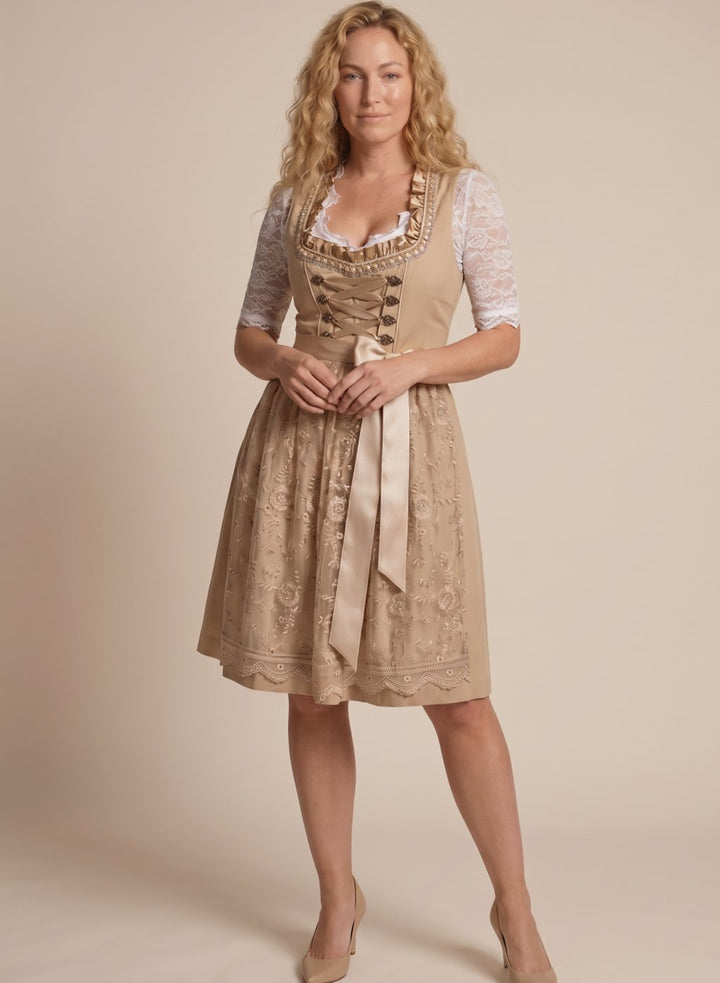 Emma | Women's Traditional Lace-Up Corset Dirndl Dress Knee-Length