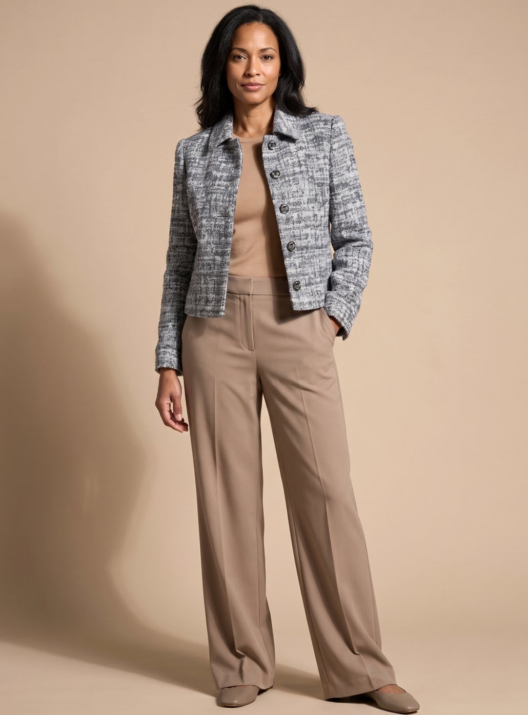 Amelia | Women's Tweed Two-Piece Wide-Leg Cropped Pants Blazer Set