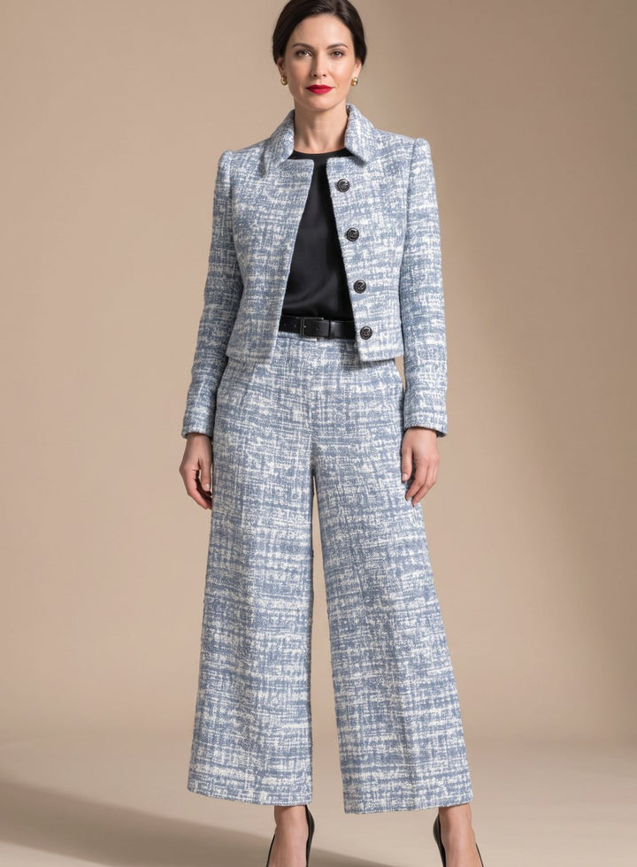 Amelia | Women's Tweed Two-Piece Wide-Leg Cropped Pants Blazer Set