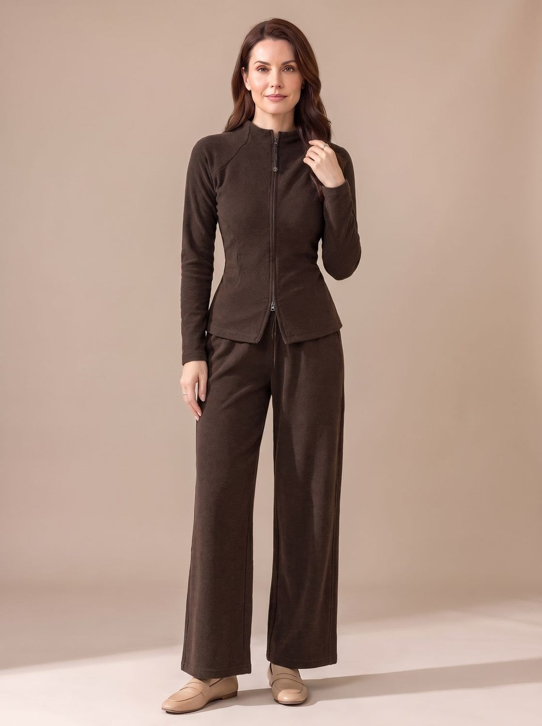Sophia | Women's Two-Piece Zip-Front Wide-Leg Knit Matching Set