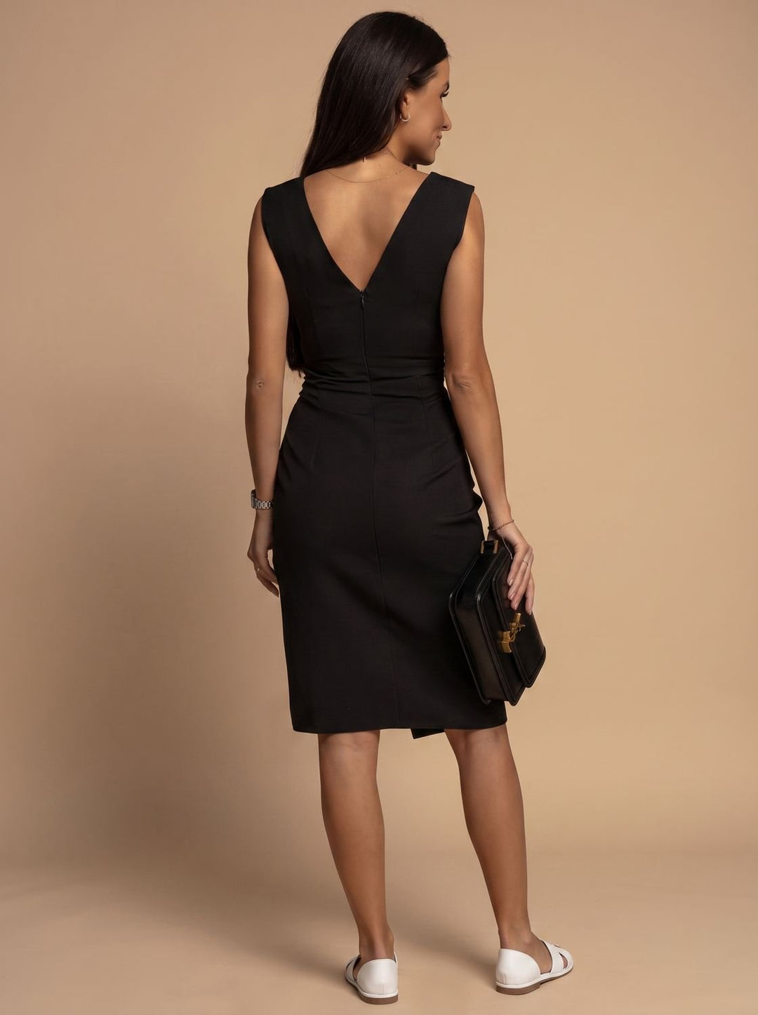 Victoria | Women's V-Neck Ruched Bodycon Midi Dress Side Slit