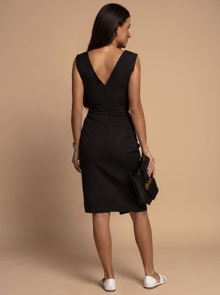 Victoria | Women's V-Neck Ruched Bodycon Midi Dress Side Slit