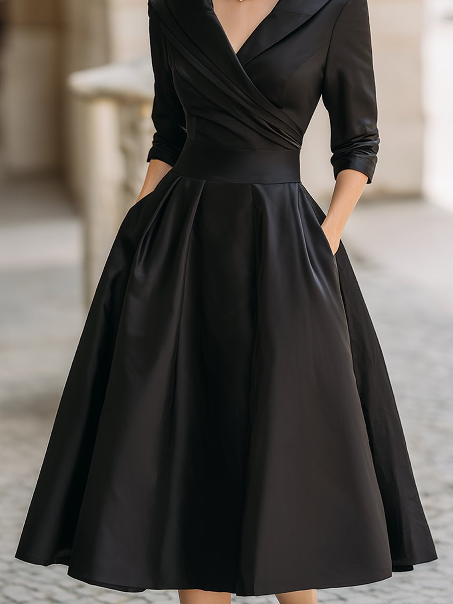 Mia | Women's Vintage A-Line Wrap Cocktail Party Dress Midi Pleated Skirt