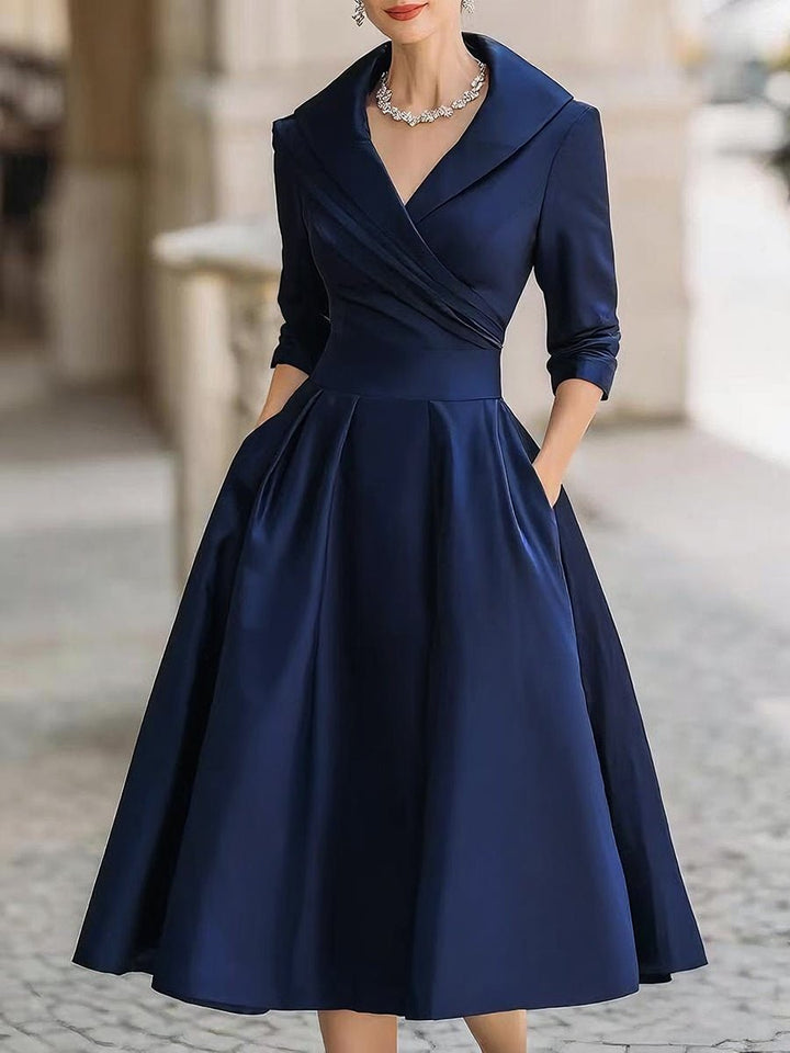 Mia | Women's Vintage A-Line Wrap Cocktail Party Dress Midi Pleated Skirt