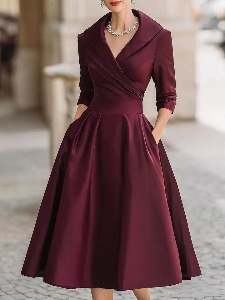 Mia | Women's Vintage A-Line Wrap Cocktail Party Dress Midi Pleated Skirt