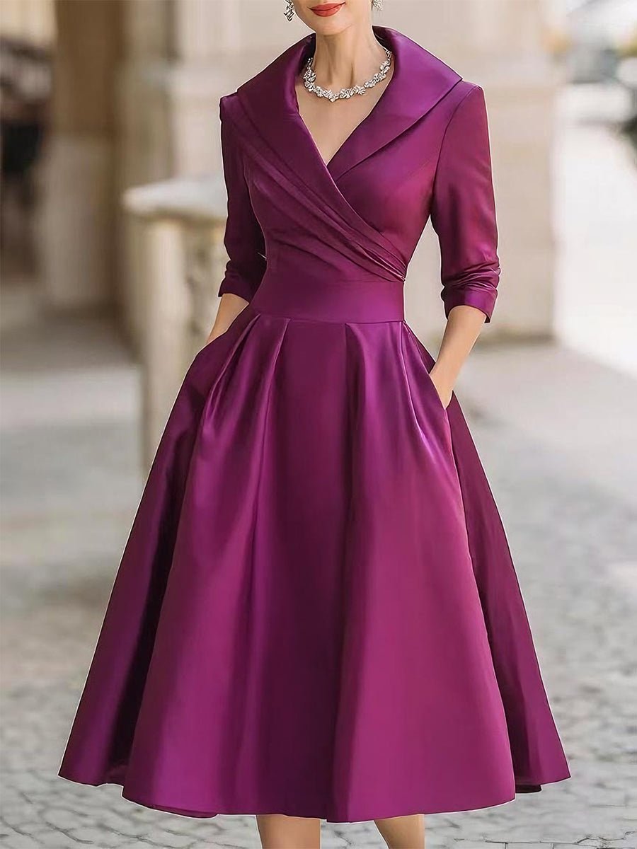 Mia | Women's Vintage A-Line Wrap Cocktail Party Dress Midi Pleated Skirt