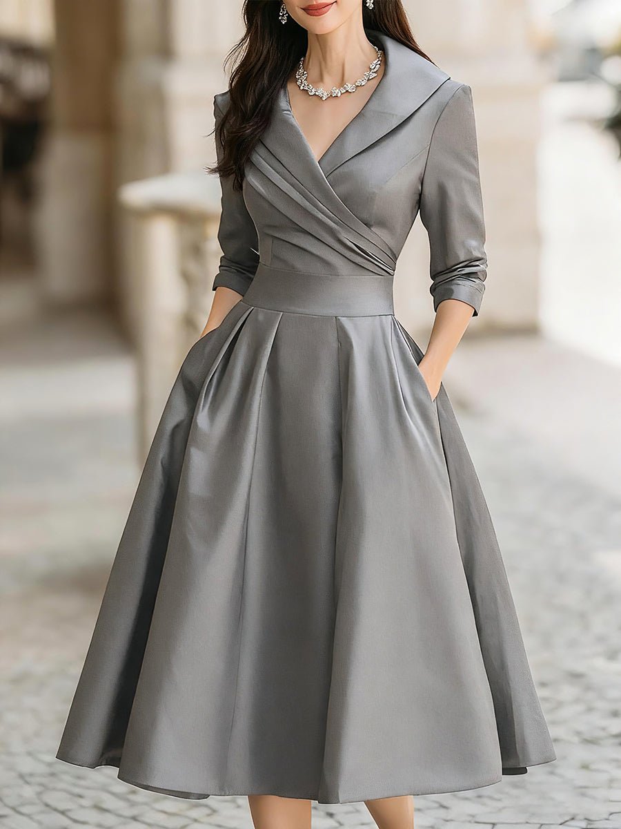 Mia | Women's Vintage A-Line Wrap Cocktail Party Dress Midi Pleated Skirt