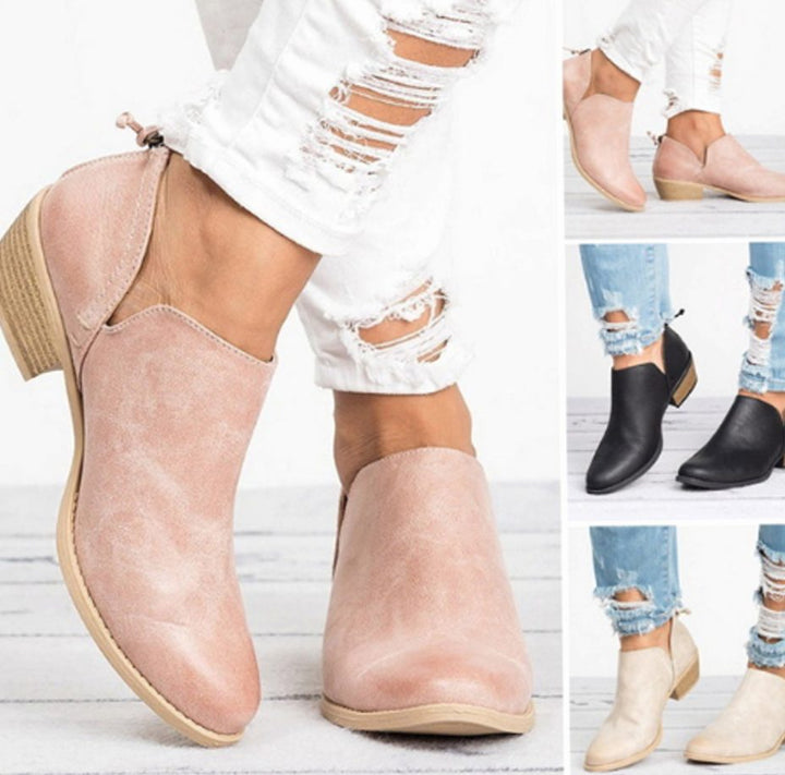 Amelia | Women's Vintage-Style Slip-On Block Heel Ankle Boots