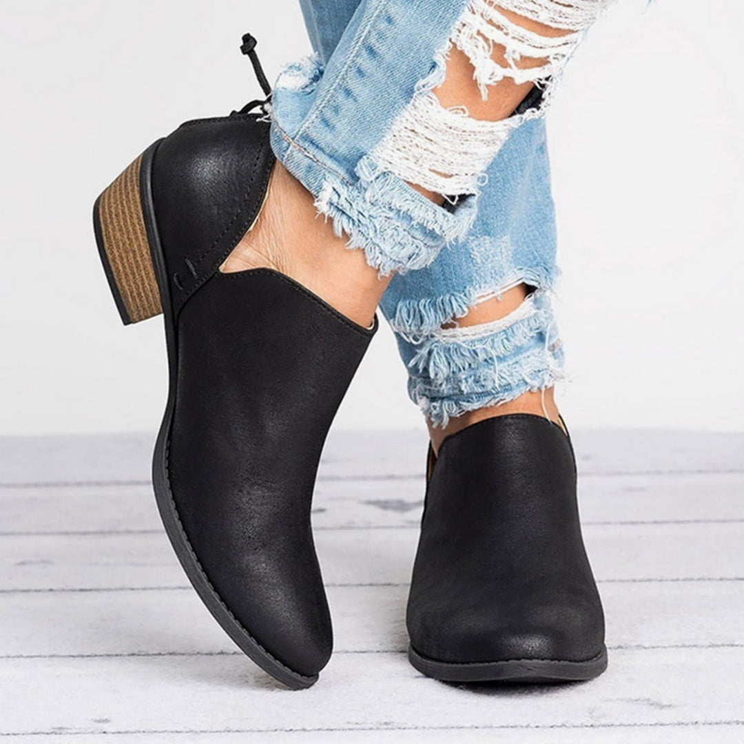 Amelia | Women's Vintage-Style Slip-On Block Heel Ankle Boots