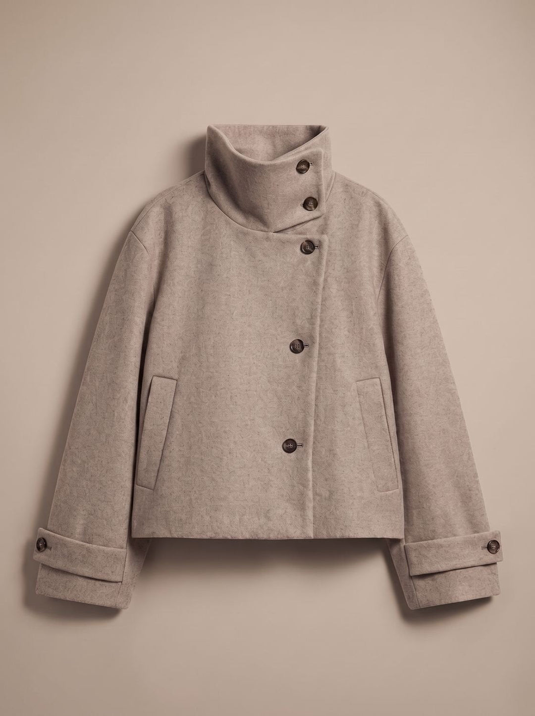 Mia | Women's Wool Blend Cropped Stand-Collar Button-Front Coat