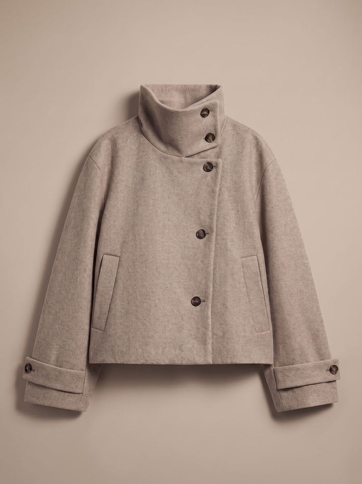 Mia | Women's Wool Blend Cropped Stand-Collar Button-Front Coat
