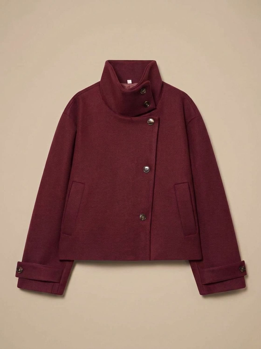 Mia | Women's Wool Blend Cropped Stand-Collar Button-Front Coat