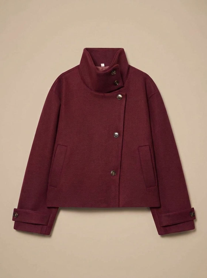 Mia | Women's Wool Blend Cropped Stand-Collar Button-Front Coat