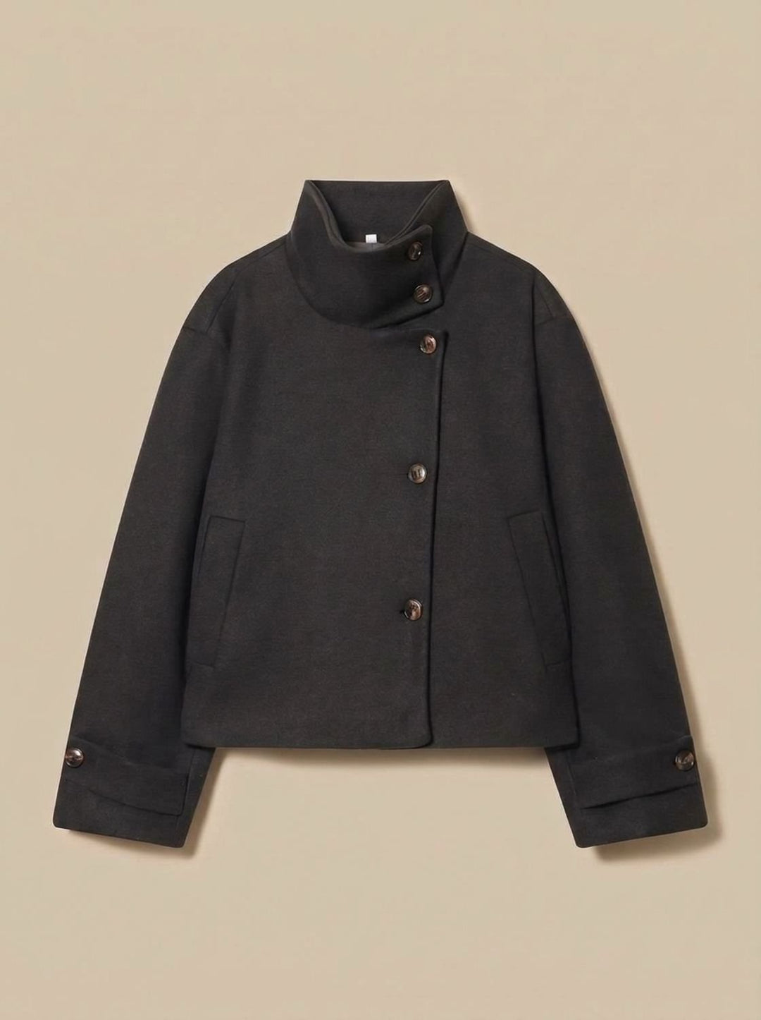 Mia | Women's Wool Blend Cropped Stand-Collar Button-Front Coat