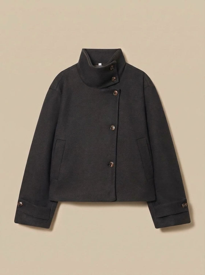 Mia | Women's Wool Blend Cropped Stand-Collar Button-Front Coat