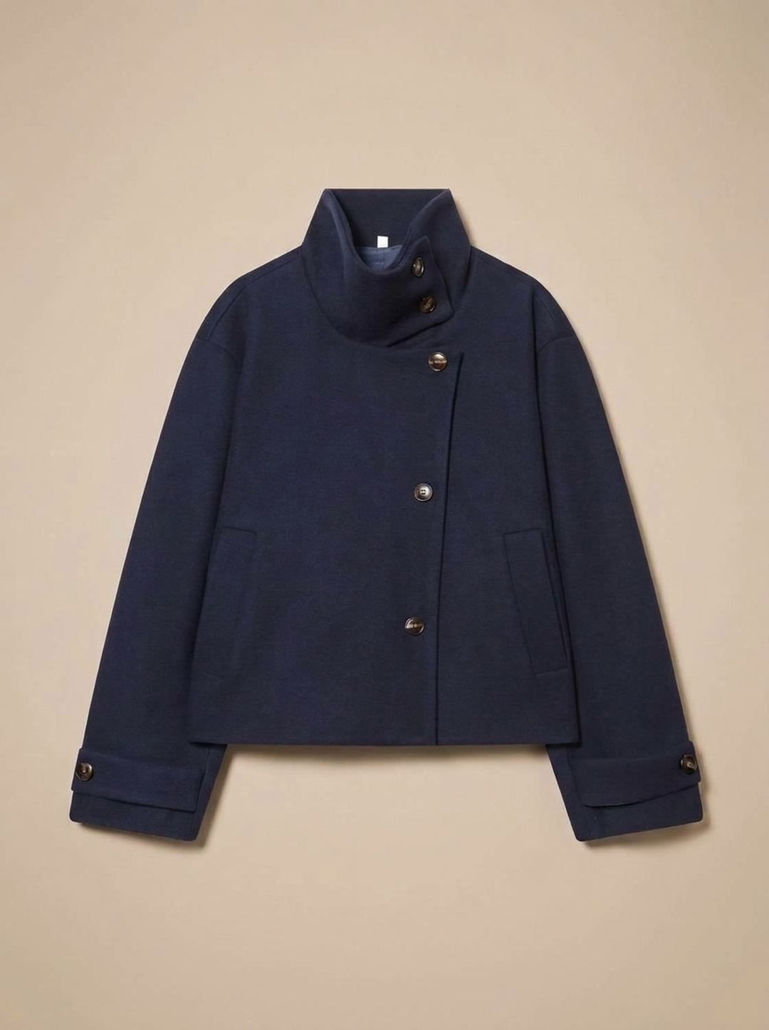 Mia | Women's Wool Blend Cropped Stand-Collar Button-Front Coat