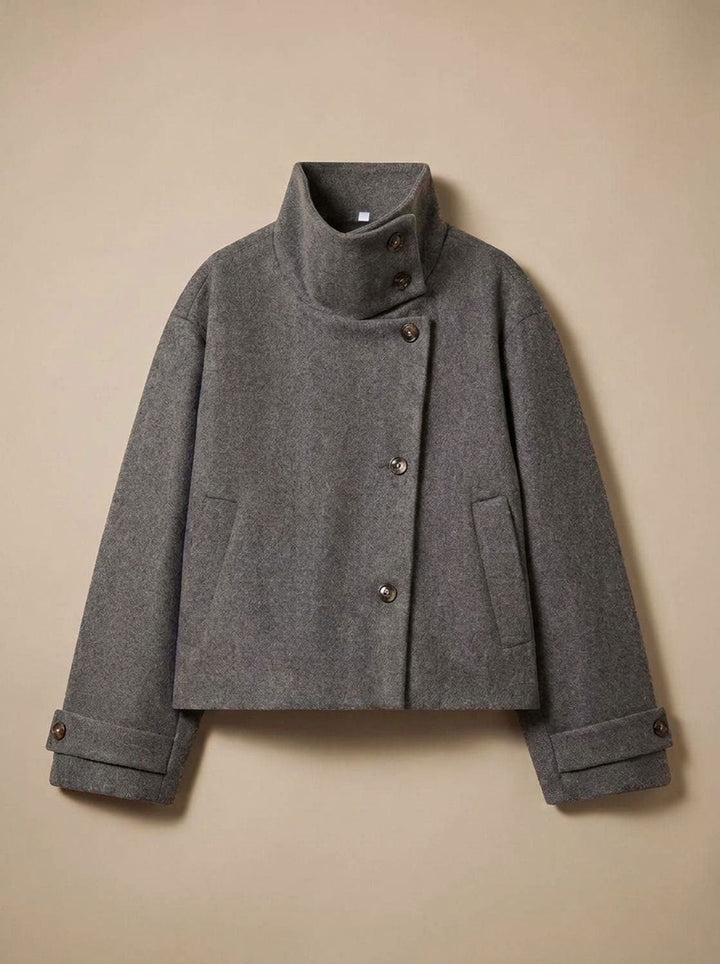 Mia | Women's Wool Blend Cropped Stand-Collar Button-Front Coat