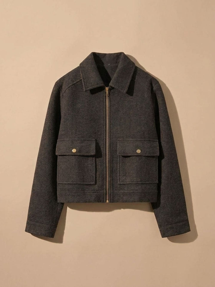 Mia | Women's Wool Blend Cropped Stand-Collar Button-Front Coat