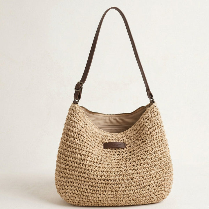 Scarlett | Women's Woven Raffia Zip-Top Adjustable-Strap Hobo Shoulder Bag