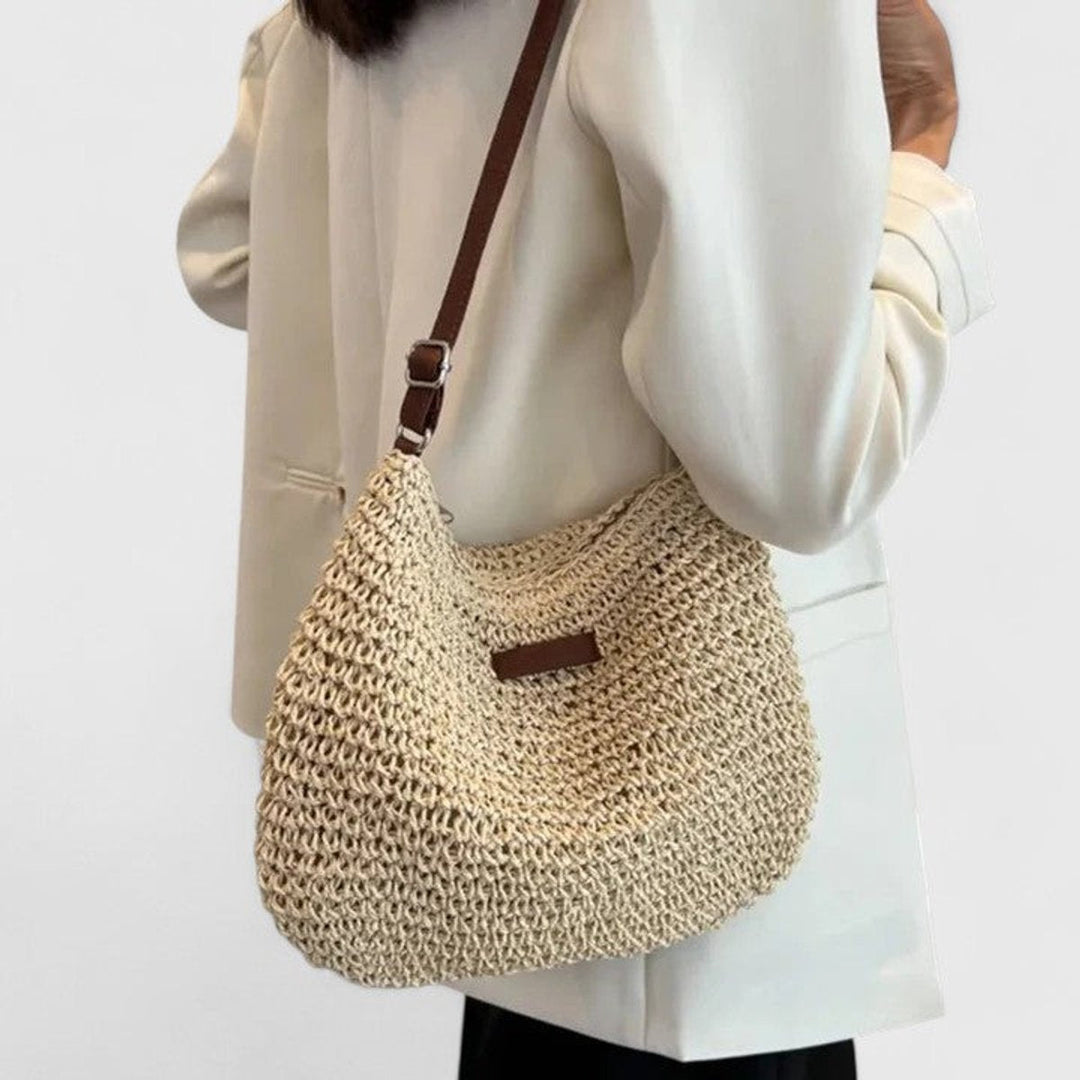 Scarlett | Women's Woven Raffia Zip-Top Adjustable-Strap Hobo Shoulder Bag