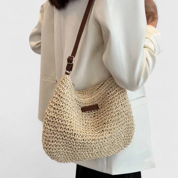 Scarlett | Women's Woven Raffia Zip-Top Adjustable-Strap Hobo Shoulder Bag
