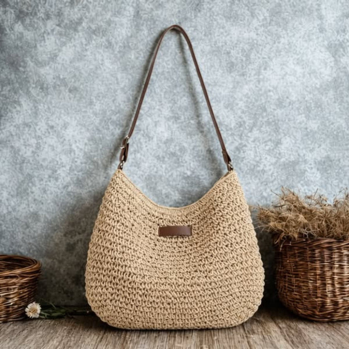 Scarlett | Women's Woven Raffia Zip-Top Adjustable-Strap Hobo Shoulder Bag