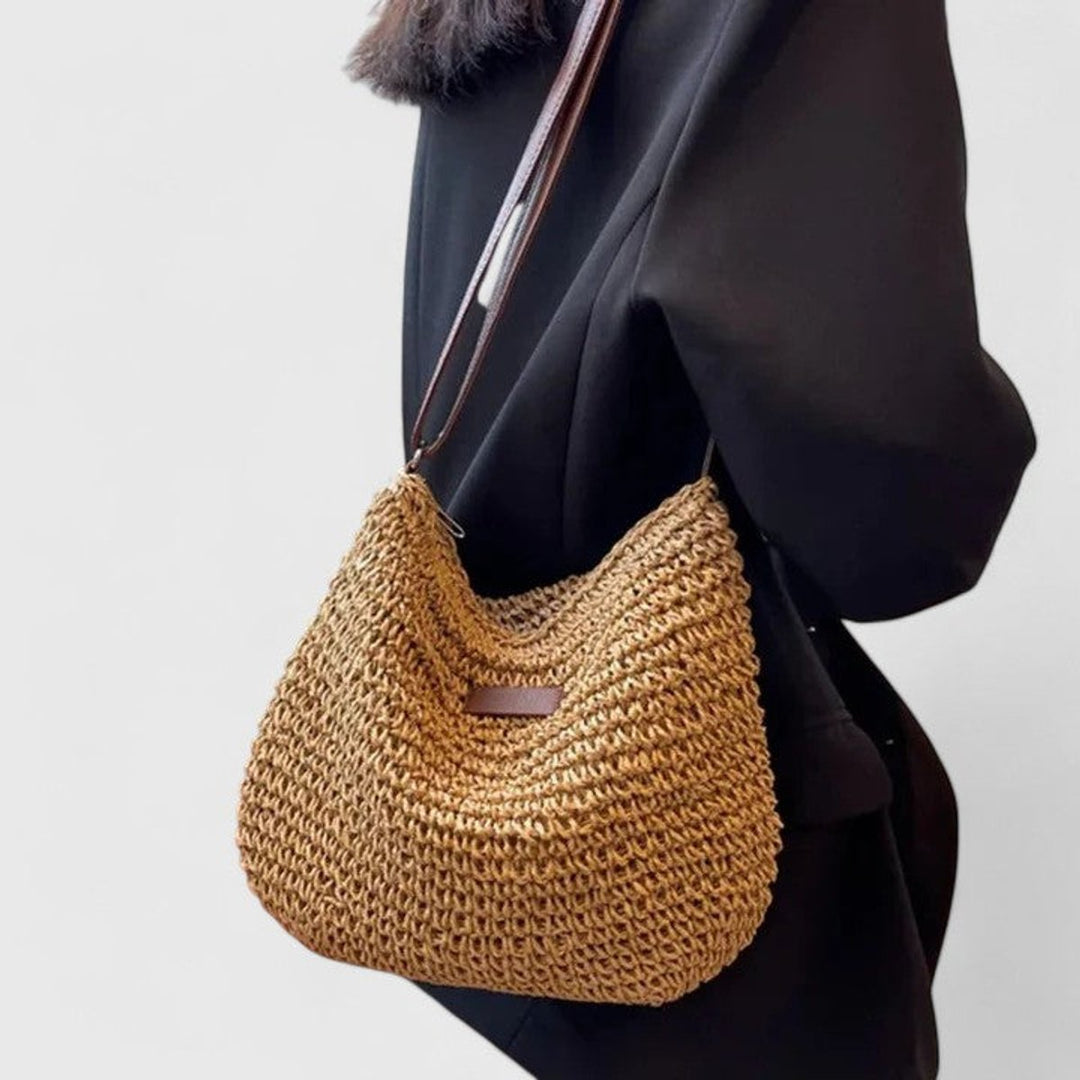 Scarlett | Women's Woven Raffia Zip-Top Adjustable-Strap Hobo Shoulder Bag