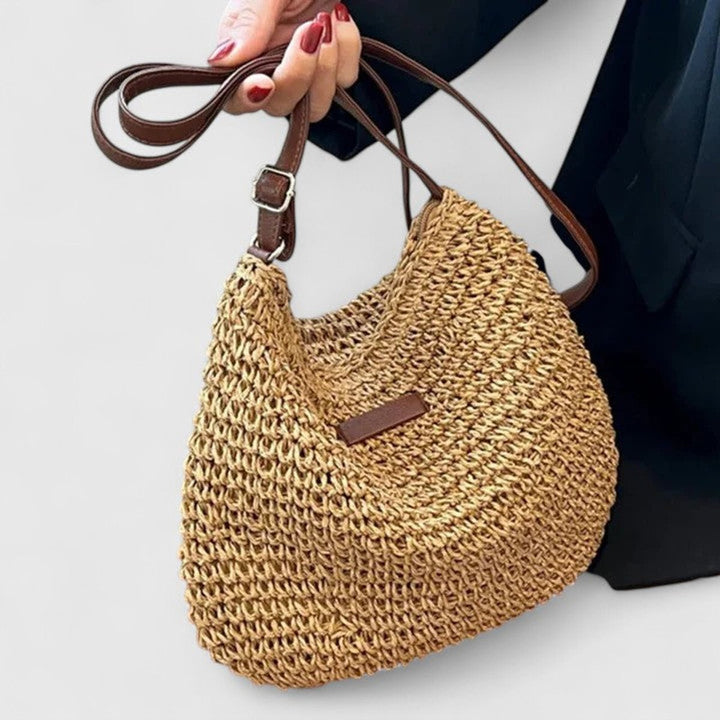 Scarlett | Women's Woven Raffia Zip-Top Adjustable-Strap Hobo Shoulder Bag